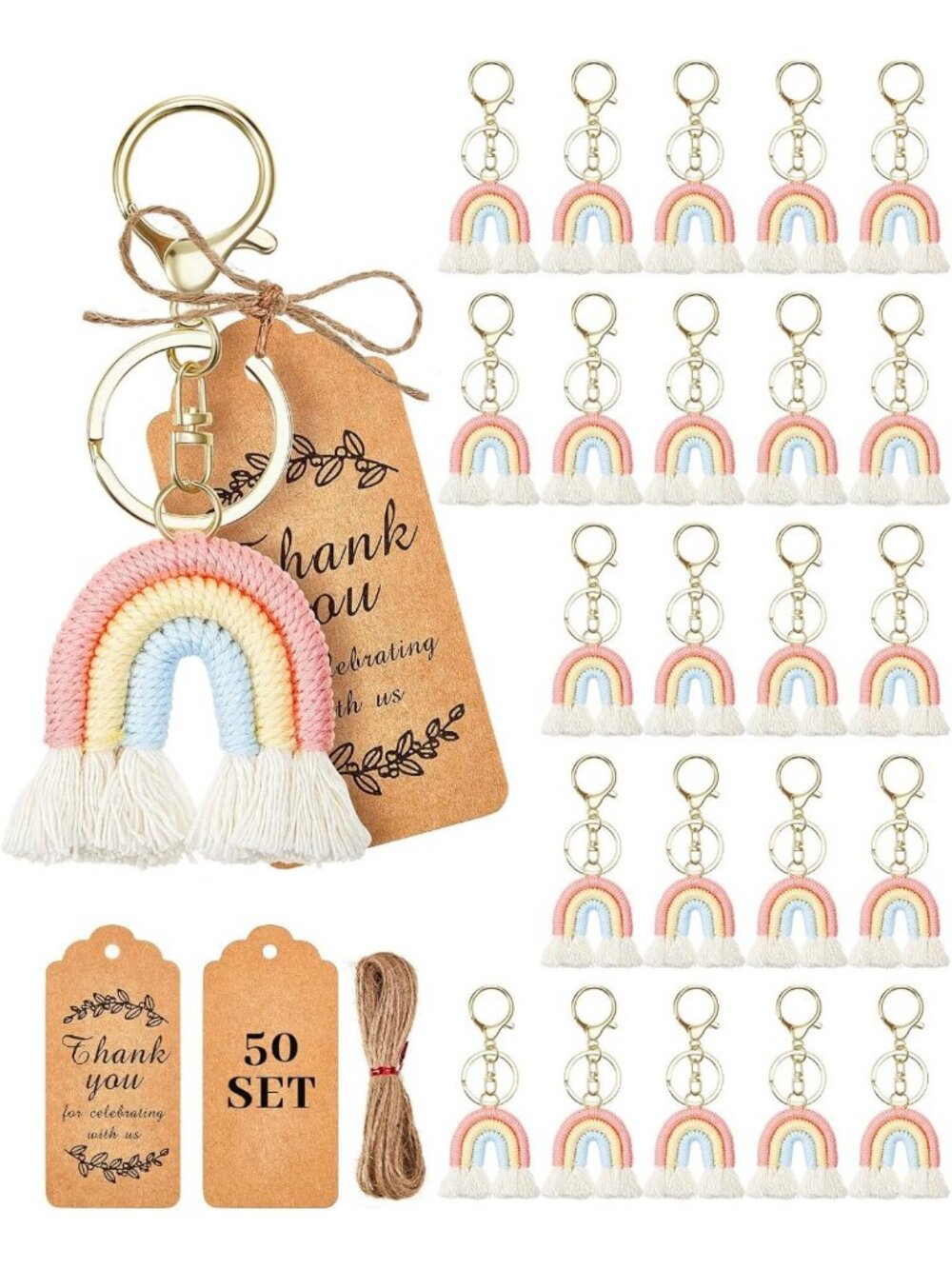 72 Pastel Rainbow Macrame Keychains Set - Boho Gift for Party Favors & Decor